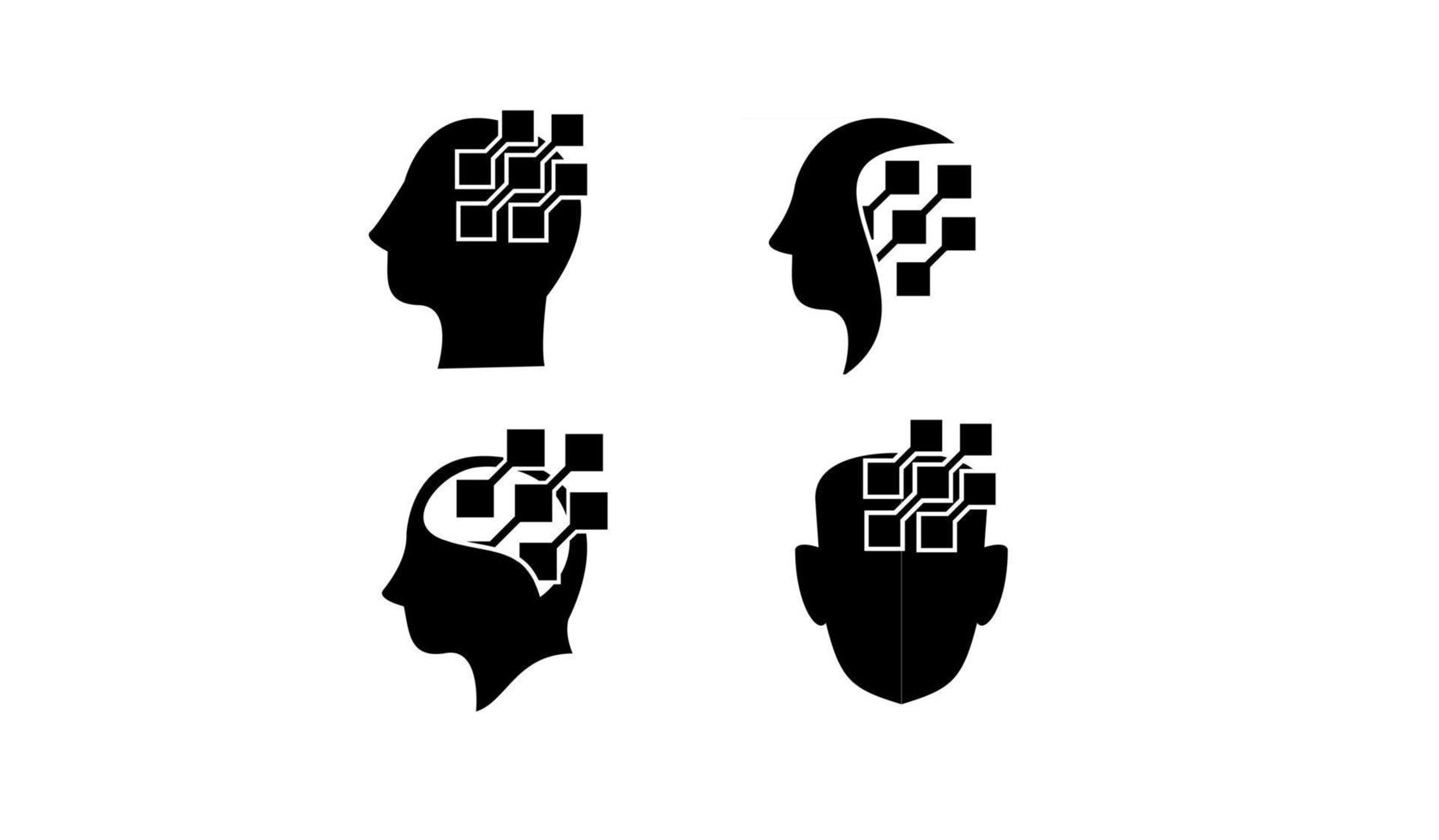 set collection tête données cerveau noir logo icône design vector illustration plate