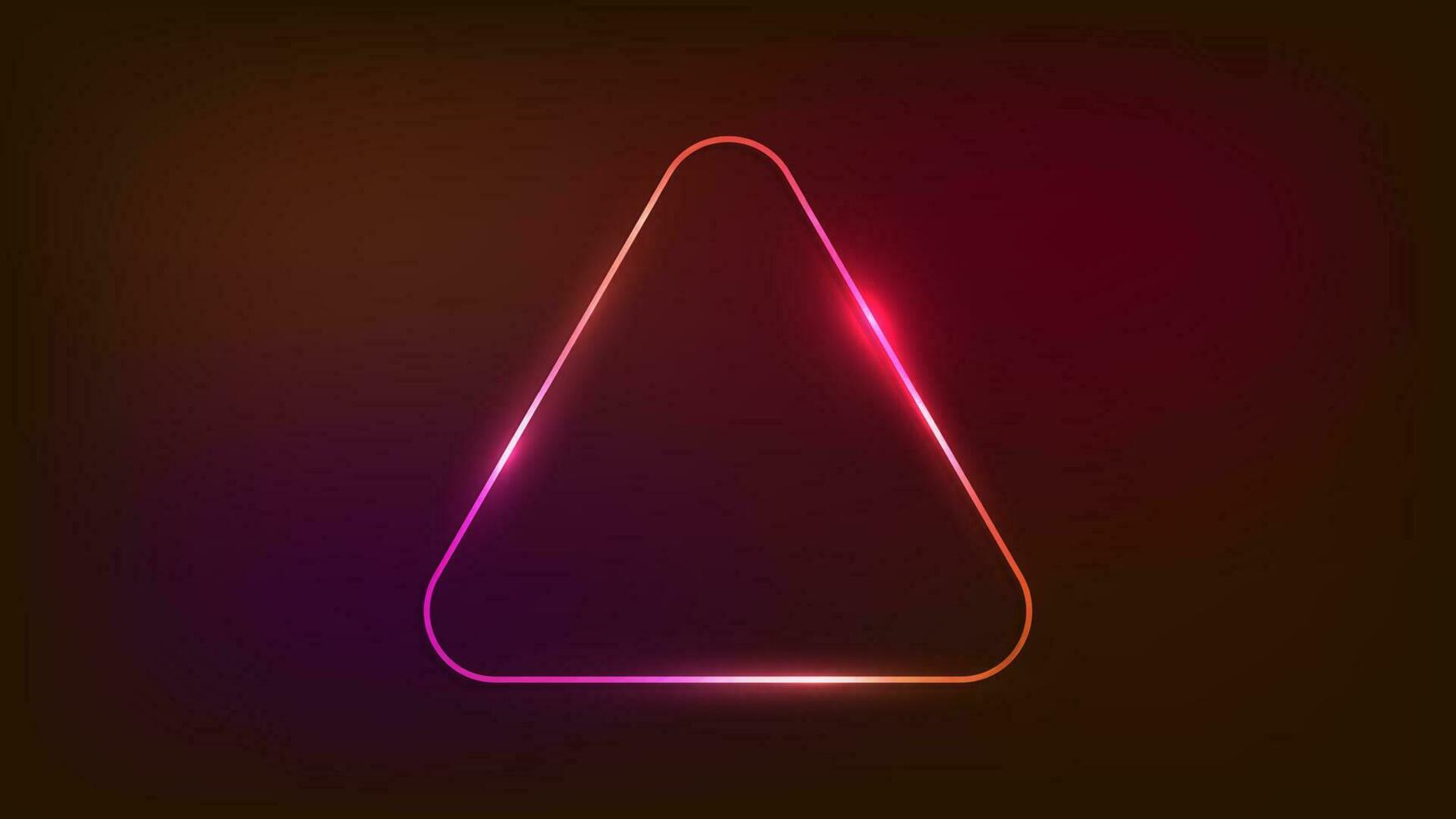 néon arrondi Triangle Cadre avec brillant effets sur foncé Contexte. vide embrasé techno toile de fond. vecteur illustration.