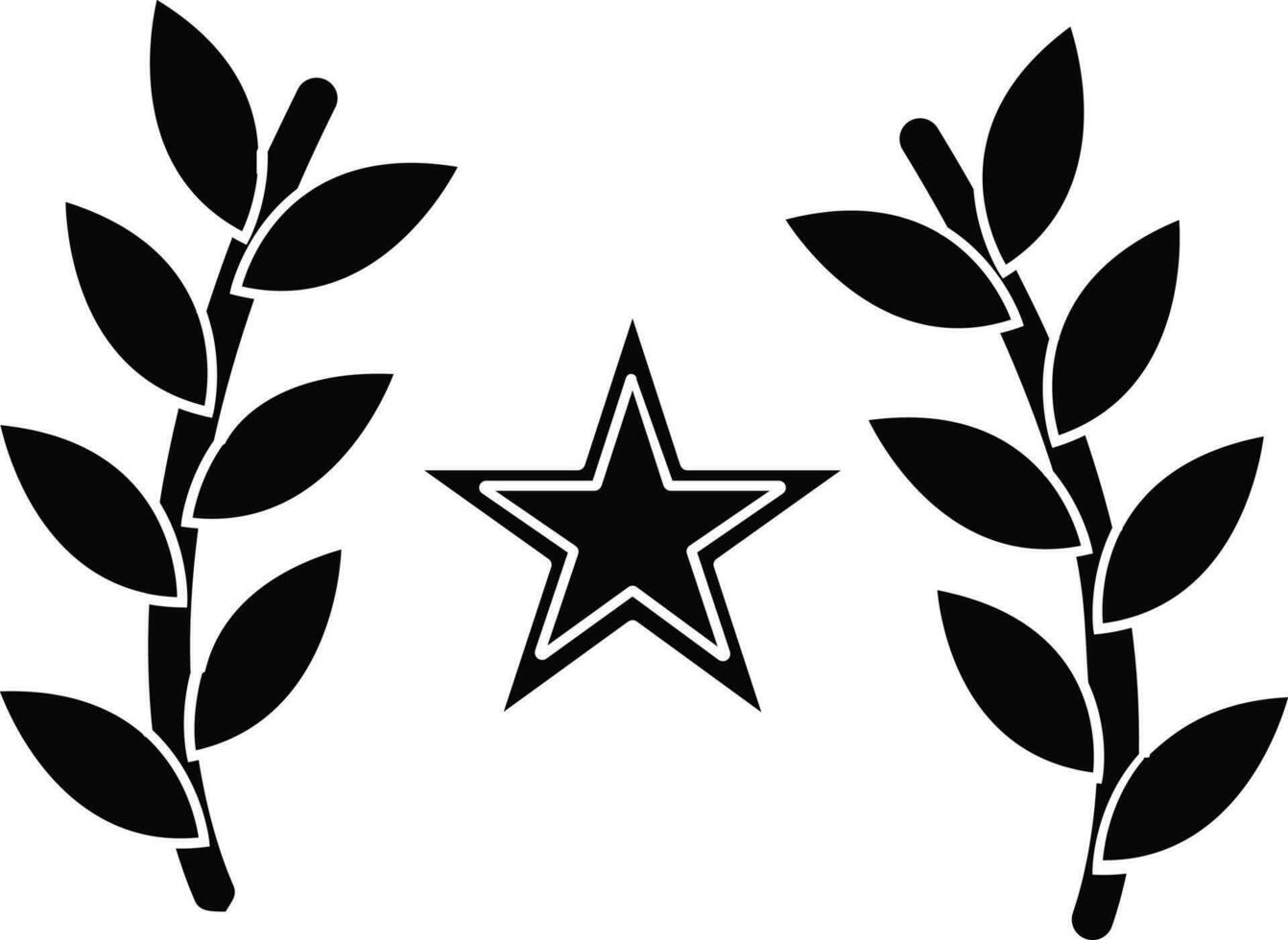 noir et blanc étoile avec feuilles dans plat style. vecteur