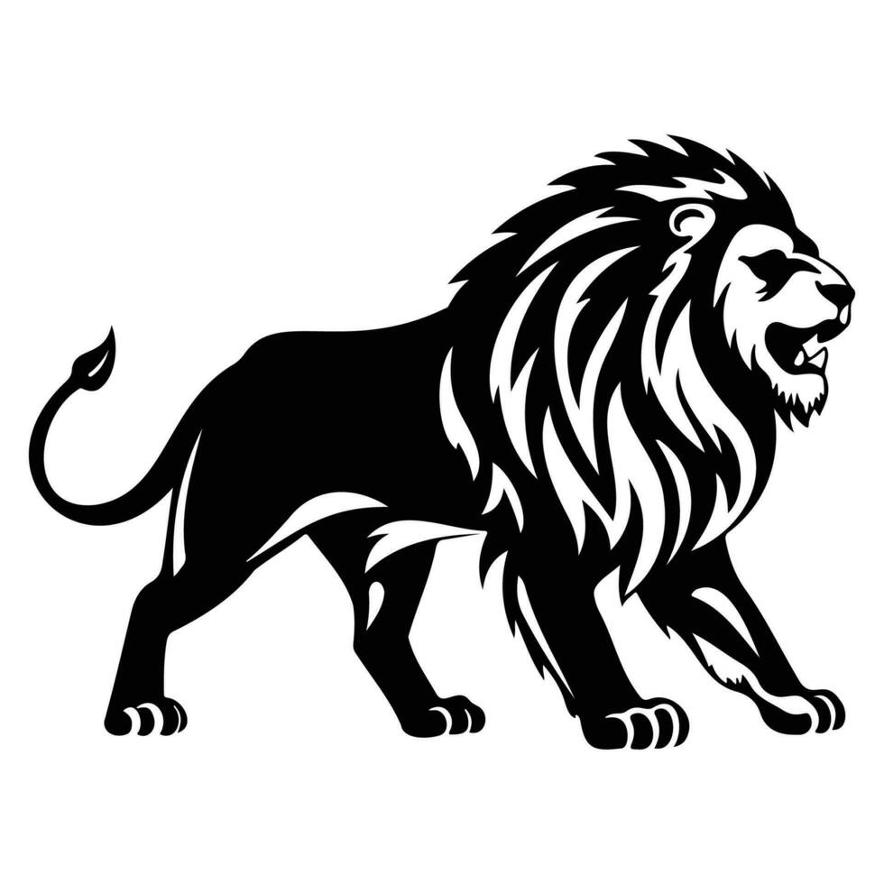 féroce lion, en colère Lion visage côté, Lion mascotte logo, Lion noir et blanc animal symbole conception. vecteur