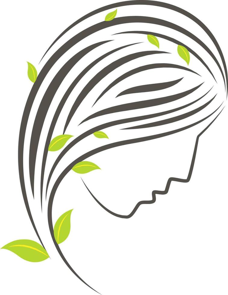 femme visage avec vert feuilles. vecteur