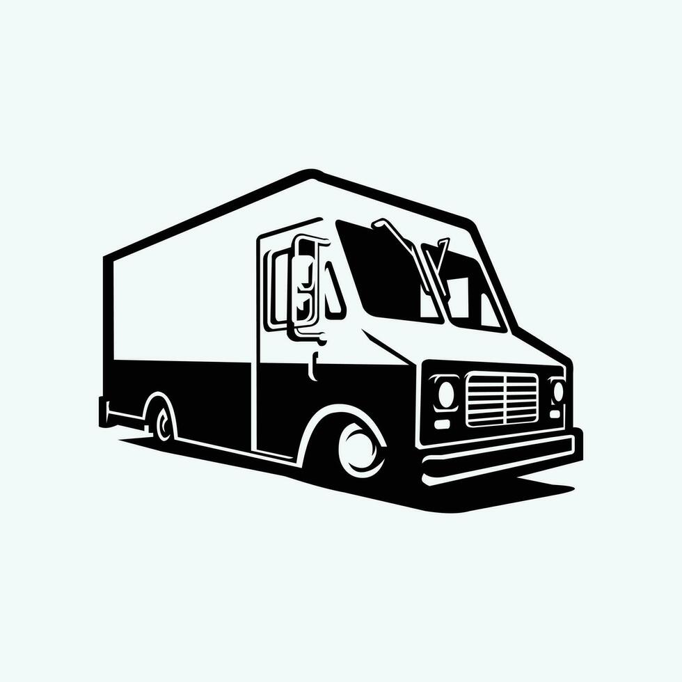 classique livraison van ou nourriture un camion silhouette vecteur isolé dans blanc Contexte
