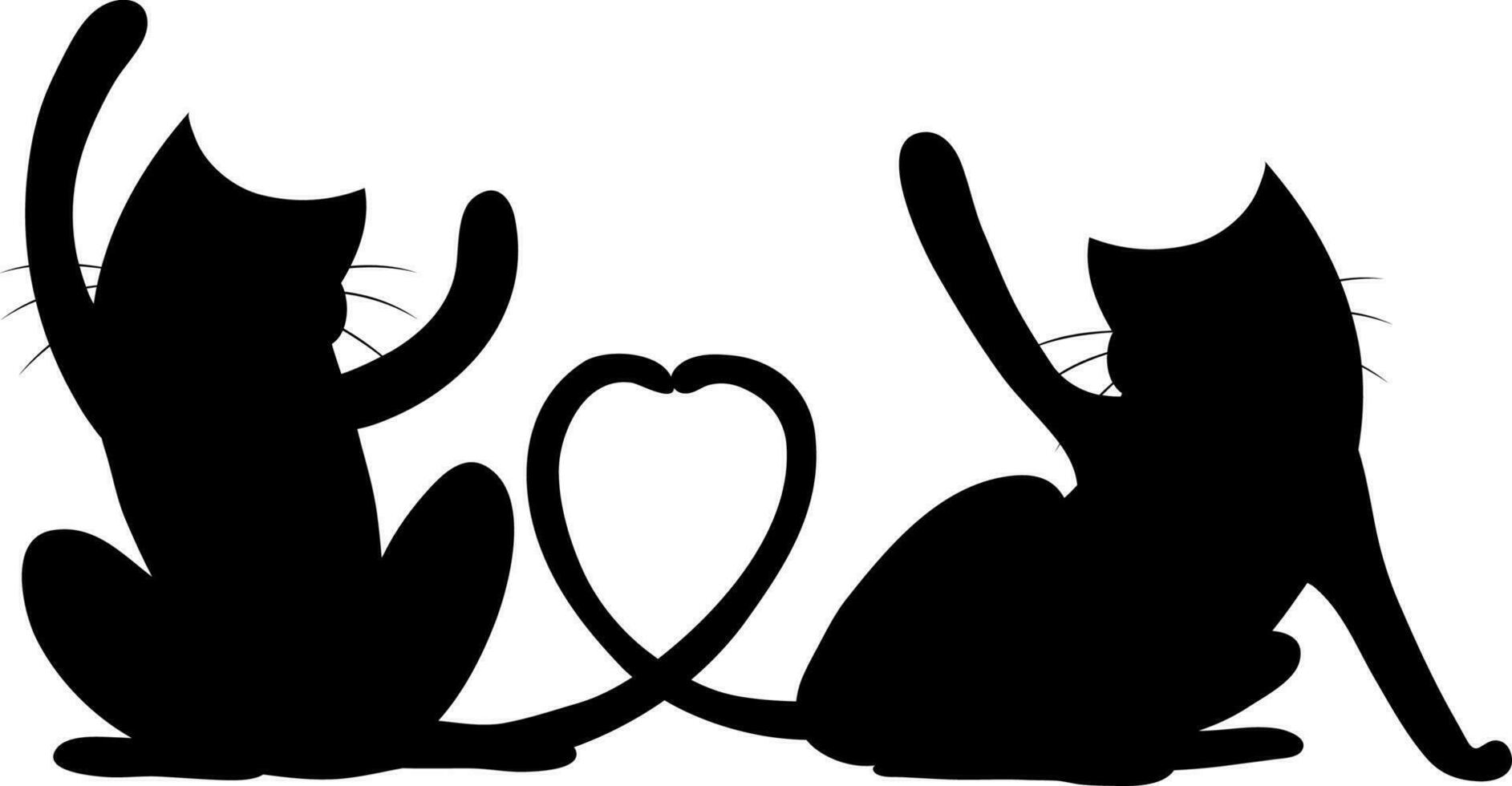 silhouette mignonne dansant couple chat personnage. vecteur