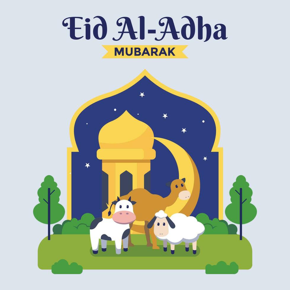 eid al-adha Moubarak, animal qurban mouton, et chameau, ensemble concept mignonne illustration vecteur