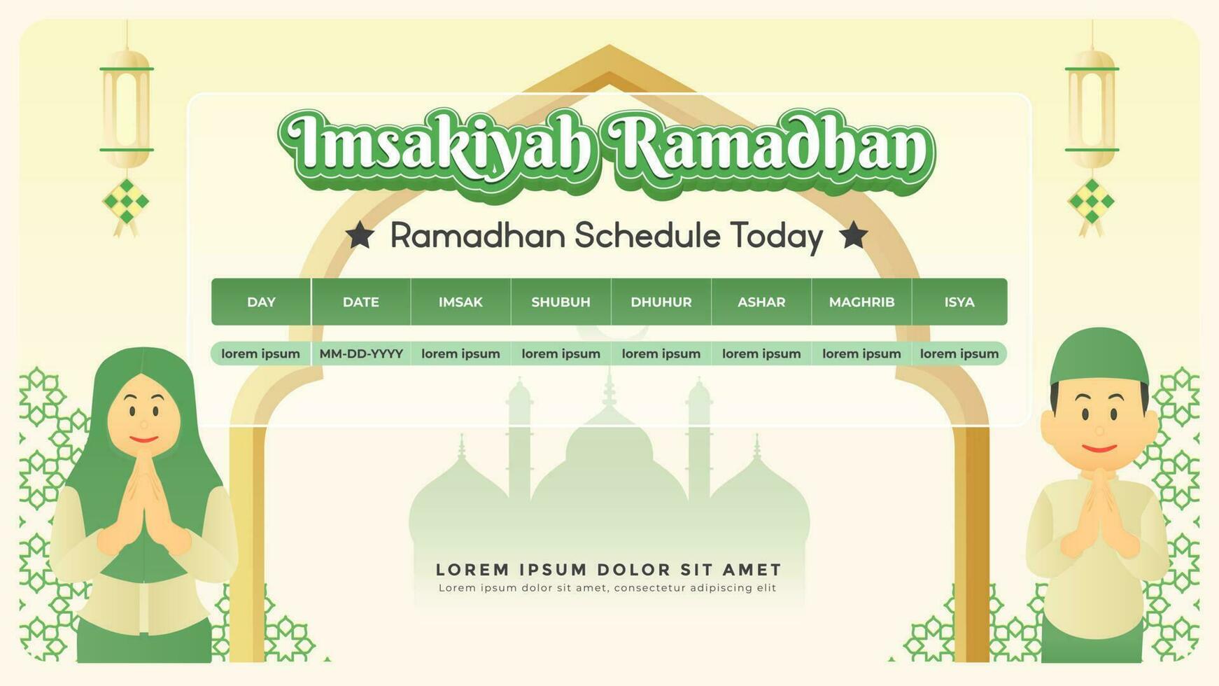 bannière imsakia conception pour Ramadan Karim. ramadhan calendrier. eid moubarak. prière fois dans ramadan. jadwal imsak. Caire. istanbul. Turquie. arabe. vecteur. jadwal imsakiyah vecteur