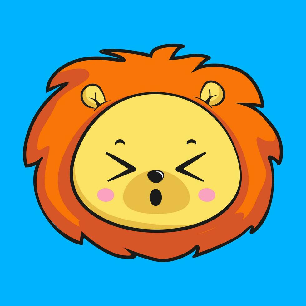 Lion fatigué visage tête kawaii autocollant vecteur