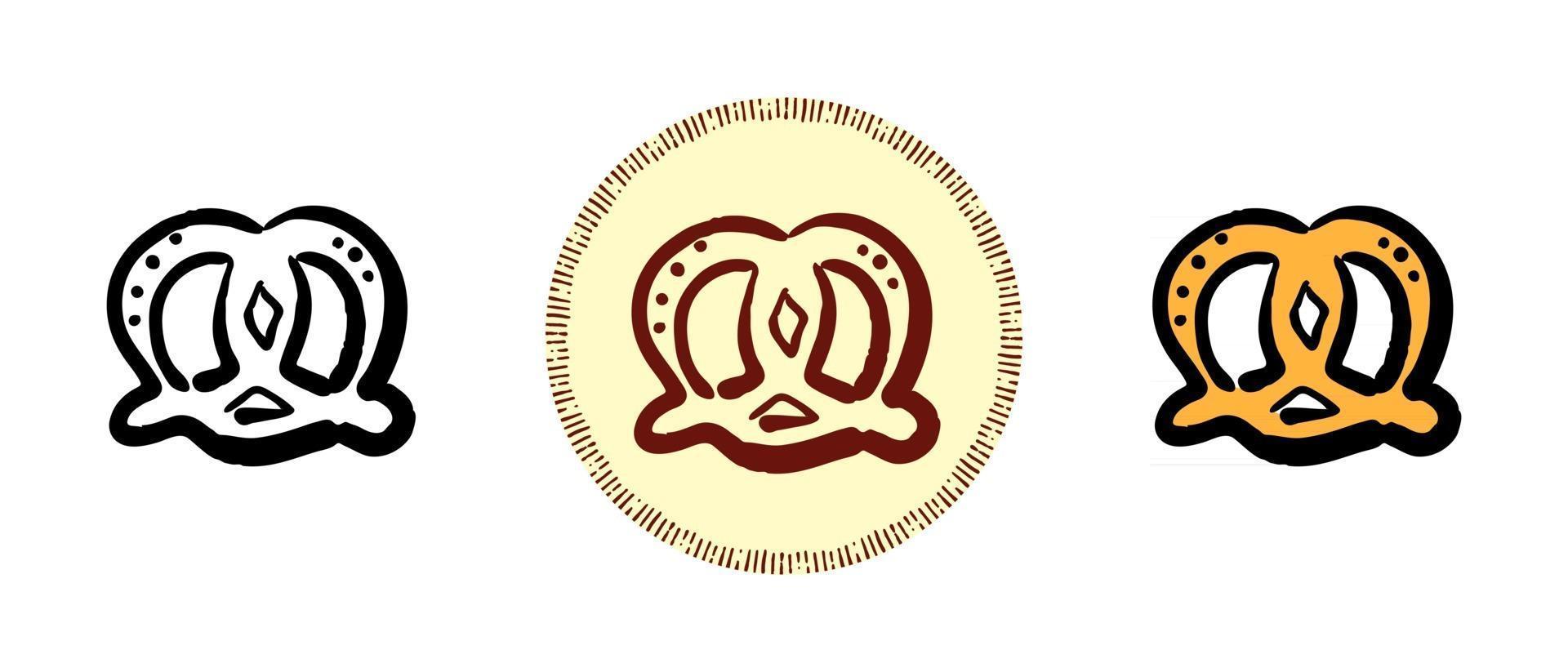contour et couleur et symboles rétro de bretzels salés vecteur