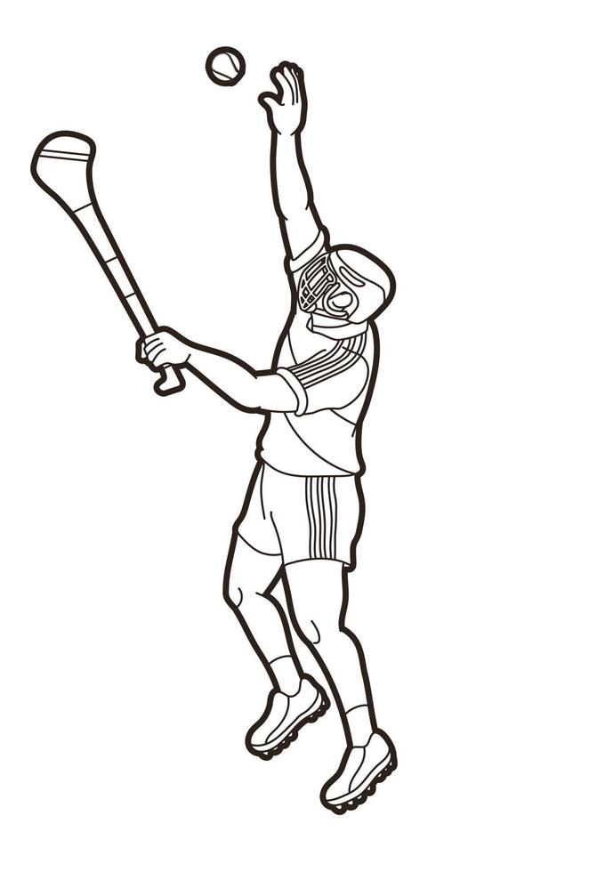 contour de saut de joueur de sport hurling vecteur