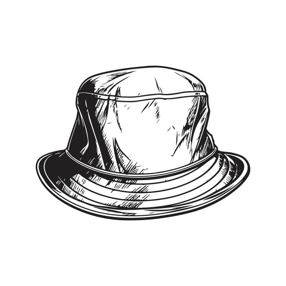 seau chapeau, ancien logo ligne art concept noir et blanc couleur, main tiré illustration vecteur