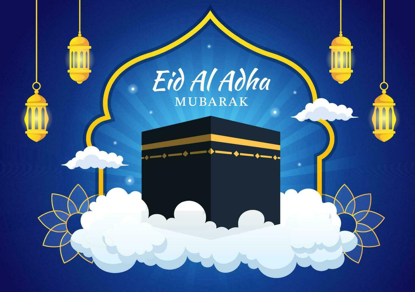 content eid Al adha mubarak vecteur illustration de les musulmans fête avec sacrificiel animaux chèvre et vache dans plat dessin animé main tiré modèles