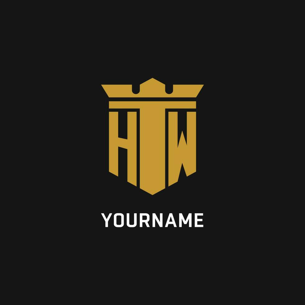 hw initiale logo avec bouclier et couronne style vecteur