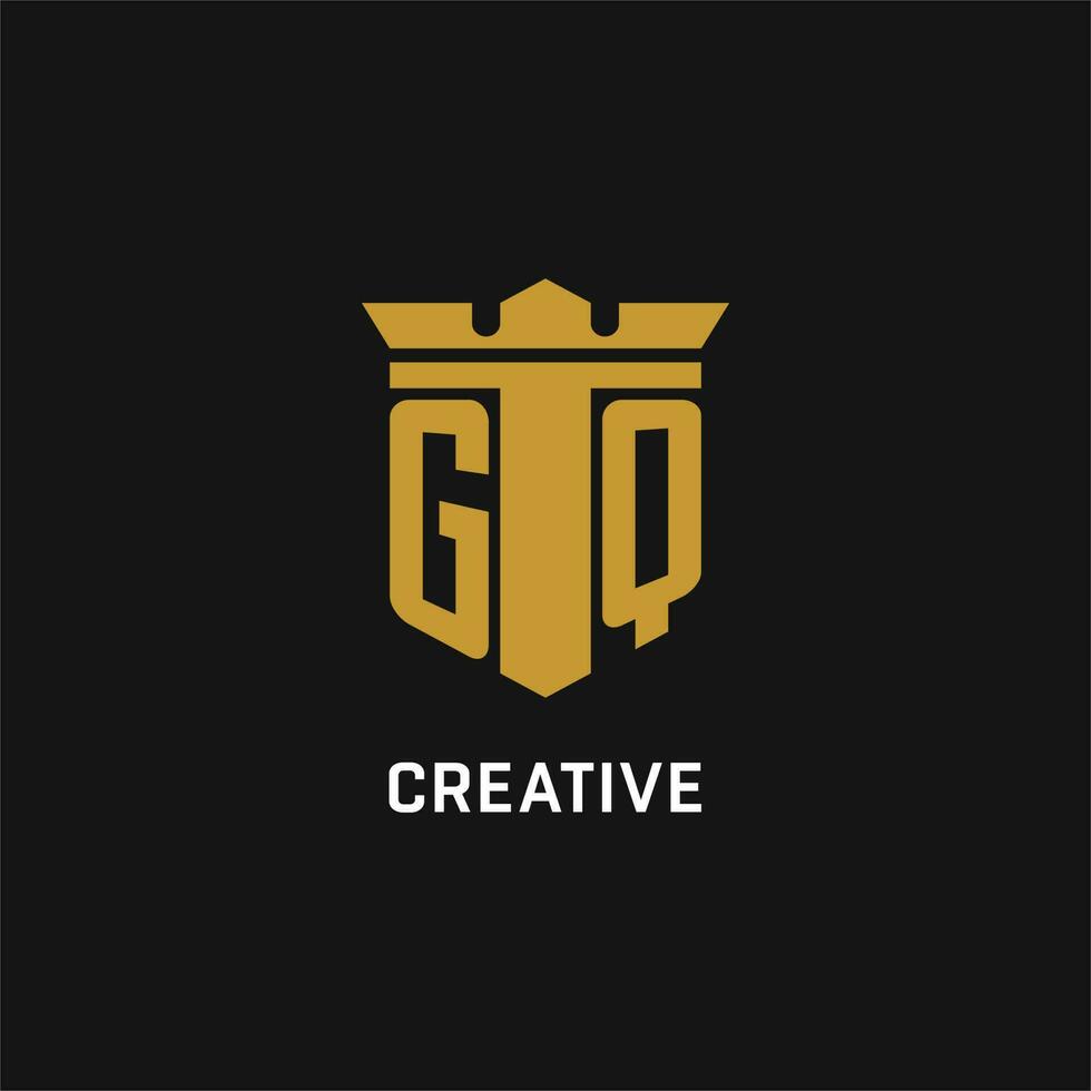 gq initiale logo avec bouclier et couronne style vecteur
