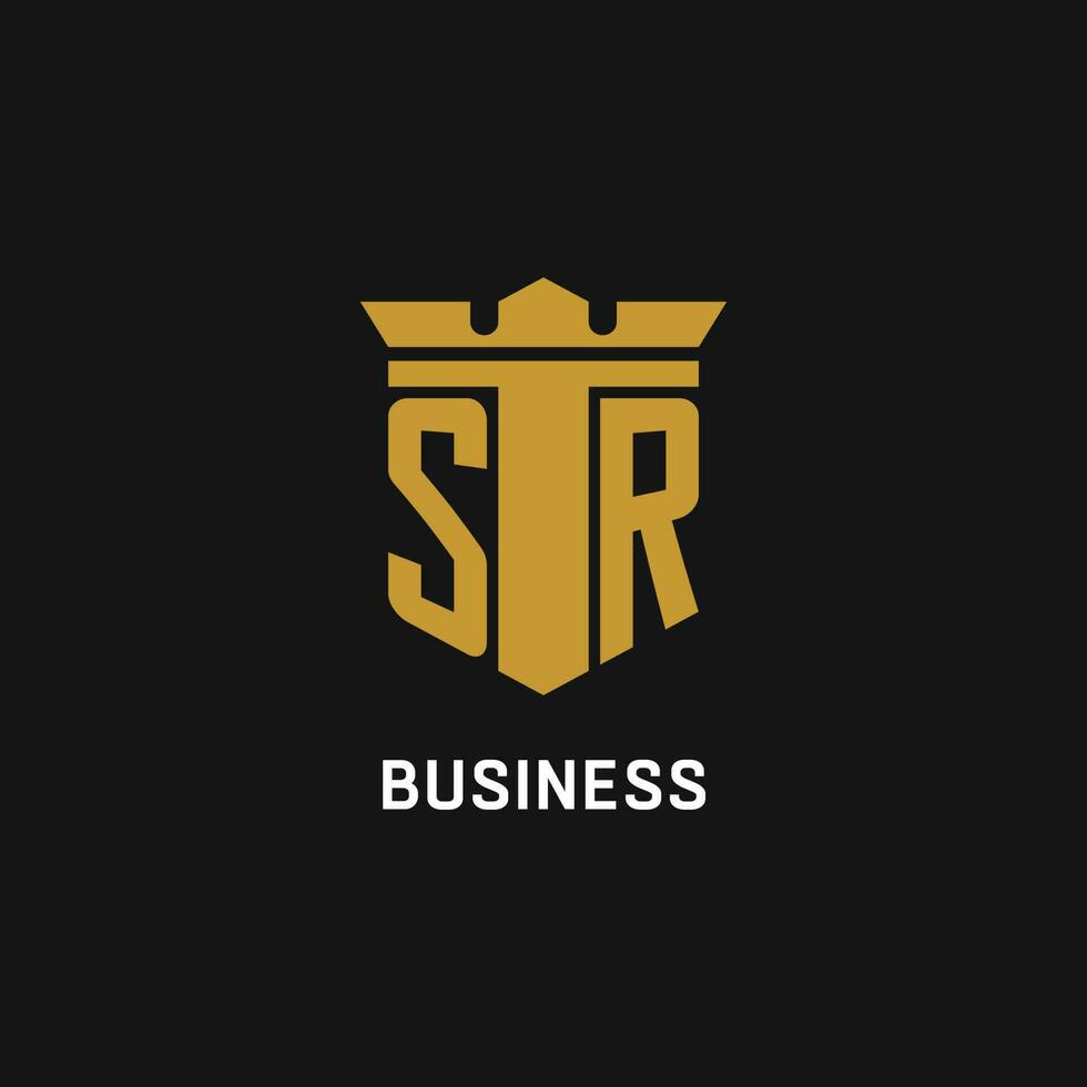 sr initiale logo avec bouclier et couronne style vecteur