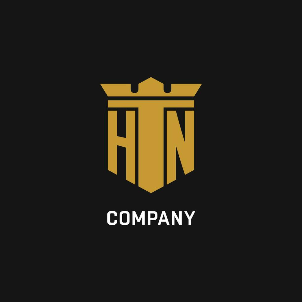 hn initiale logo avec bouclier et couronne style vecteur