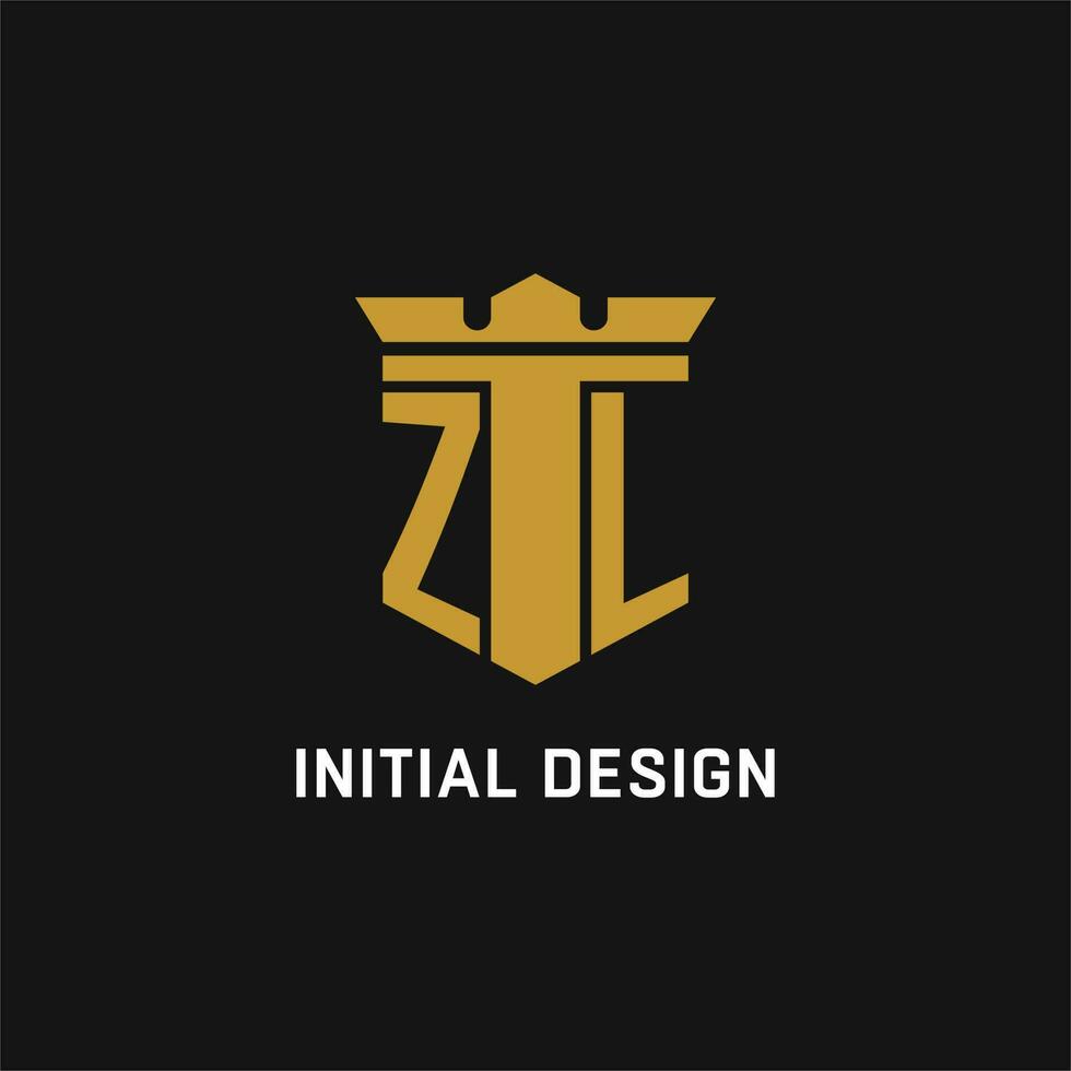 zl initiale logo avec bouclier et couronne style vecteur