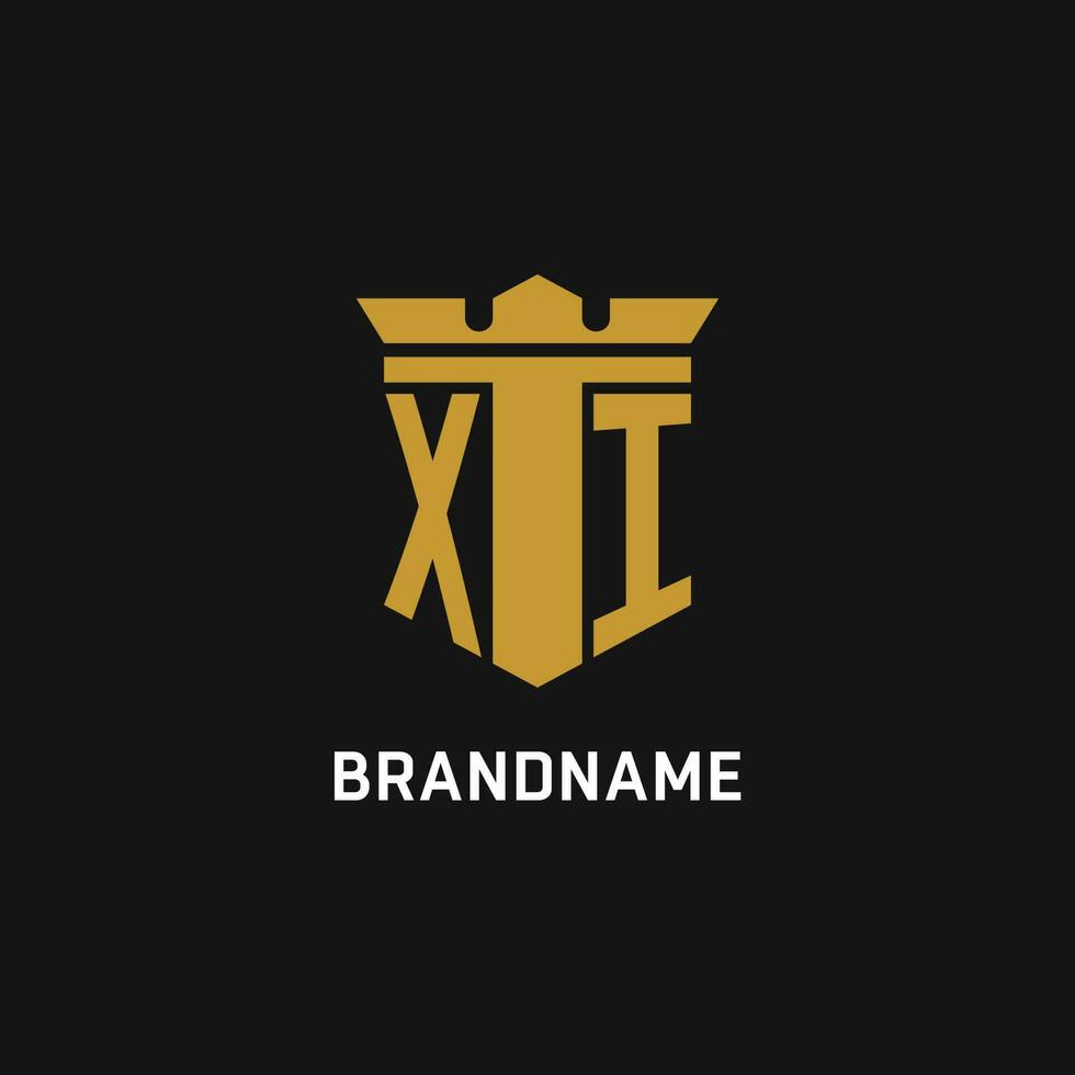 xi initiale logo avec bouclier et couronne style vecteur