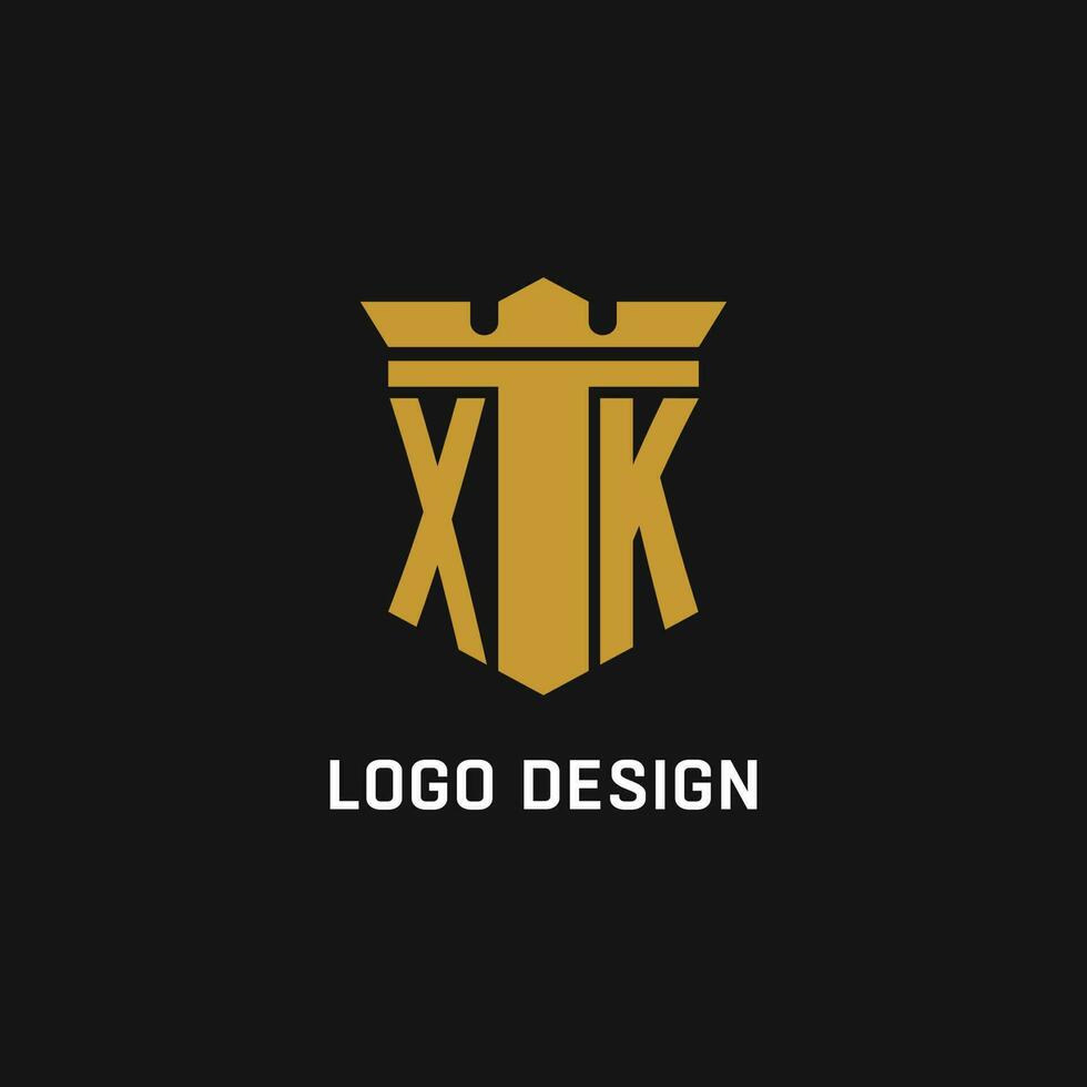 xk initiale logo avec bouclier et couronne style vecteur