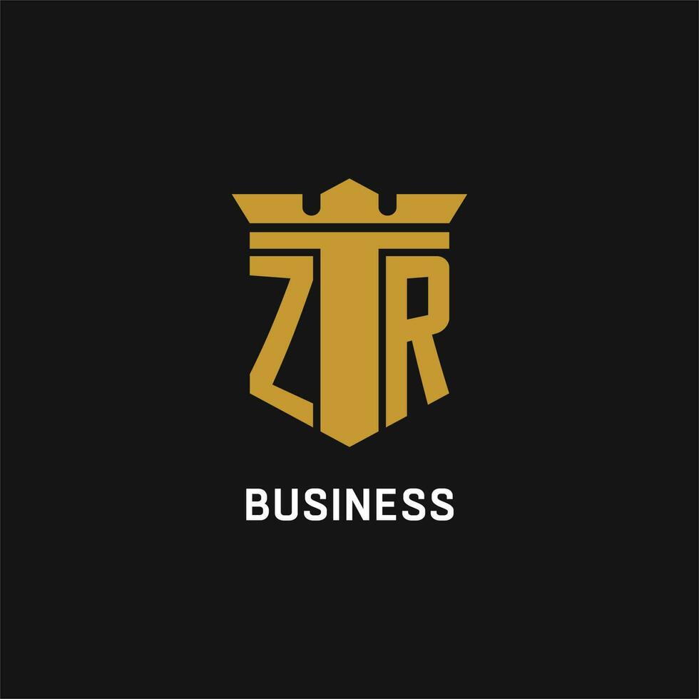 zr initiale logo avec bouclier et couronne style vecteur