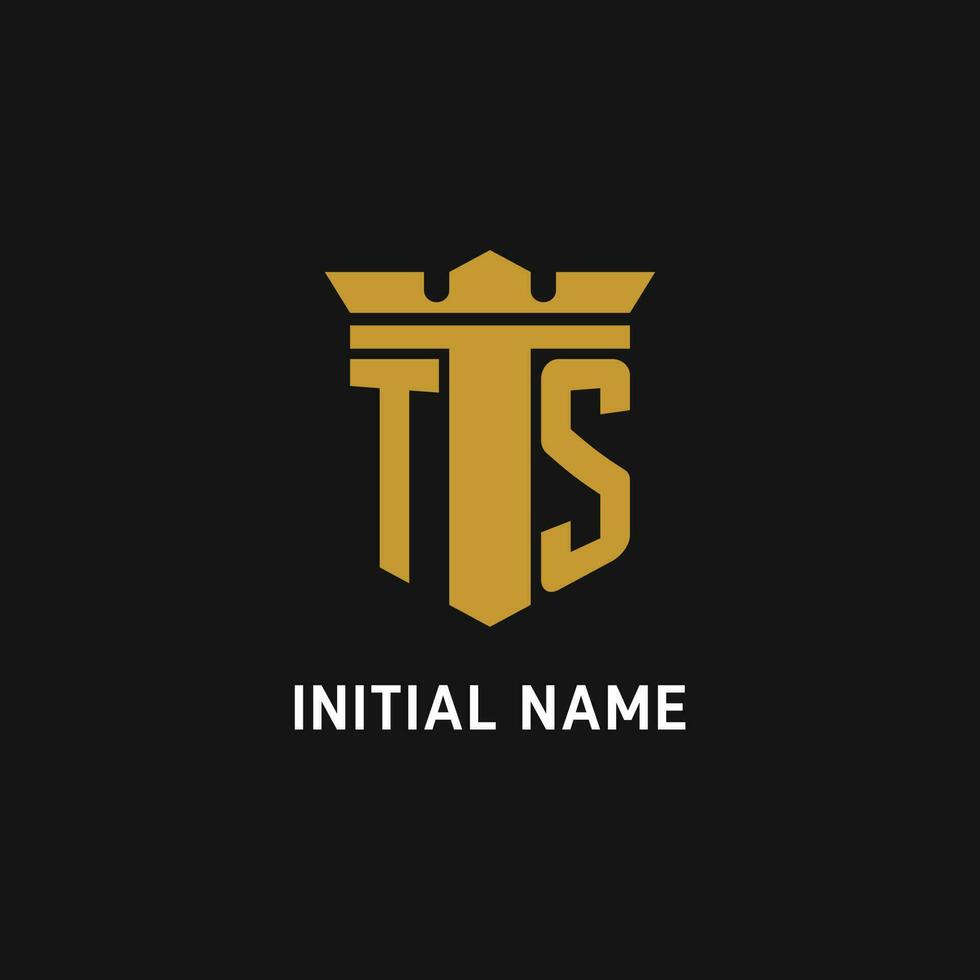 ts initiale logo avec bouclier et couronne style vecteur