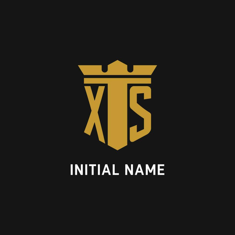 xs initiale logo avec bouclier et couronne style vecteur