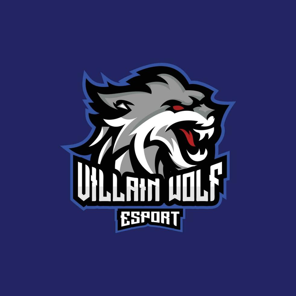 Loup rugissement logo esport équipe conception mascotte vecteur