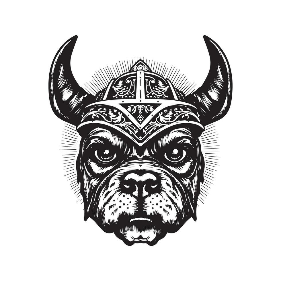 chien viking, ancien logo ligne art concept noir et blanc couleur, main tiré illustration vecteur