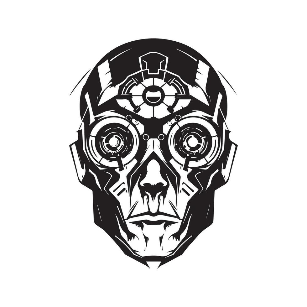 cyborg maître, ancien logo ligne art concept noir et blanc couleur, main tiré illustration vecteur