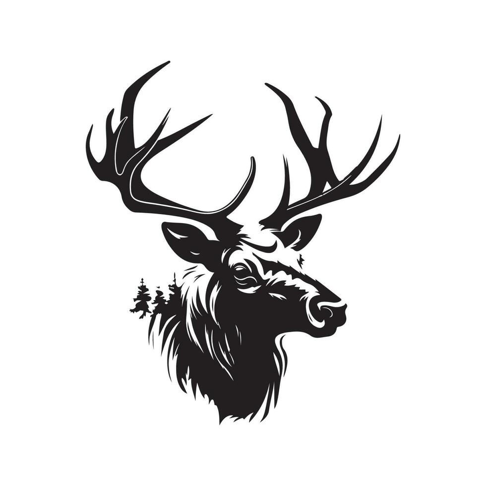 wapiti, ancien logo ligne art concept noir et blanc couleur, main tiré illustration vecteur