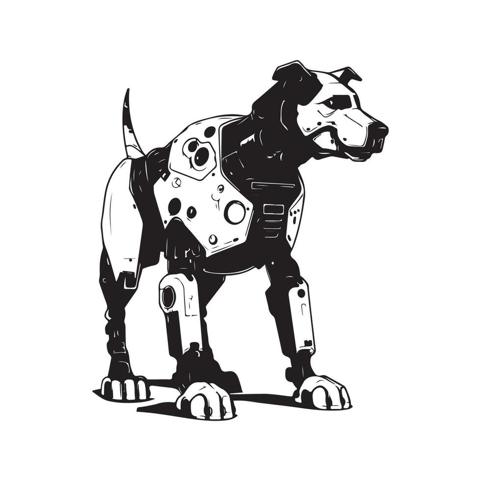 chien robot machine, ancien logo ligne art concept noir et blanc couleur, main tiré illustration vecteur