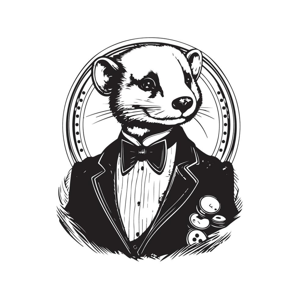 furet joueur, ancien logo ligne art concept noir et blanc couleur, main tiré illustration vecteur