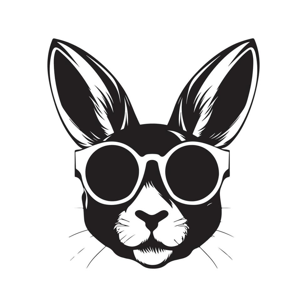 dj lapin des lunettes de soleil, ancien logo ligne art concept noir et blanc couleur, main tiré illustration vecteur