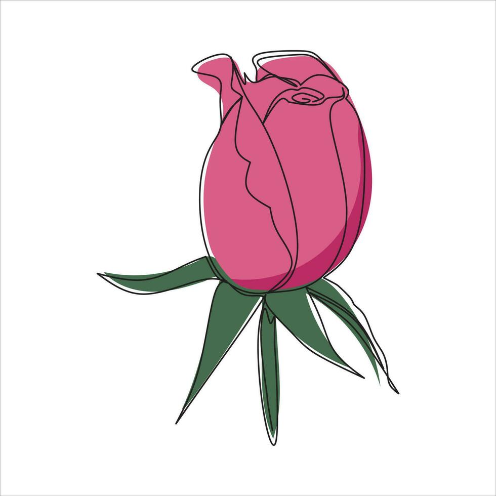 vecteur rouge Rose dessin de un continu doubler. Couleur illustration de fleurs dans le style de un ligne art