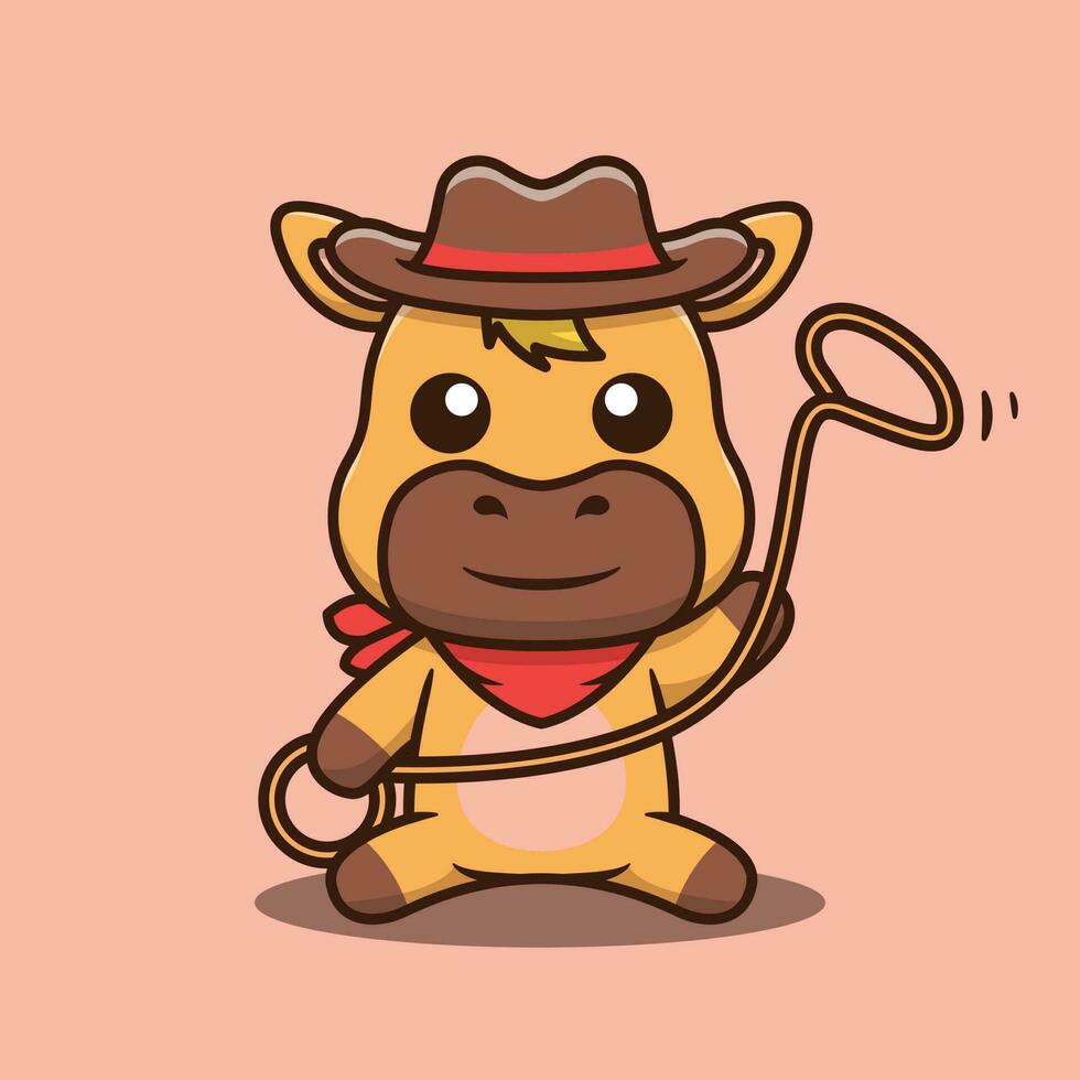 mignonne cheval cow-boy mascotte dessin animé personnage vecteur