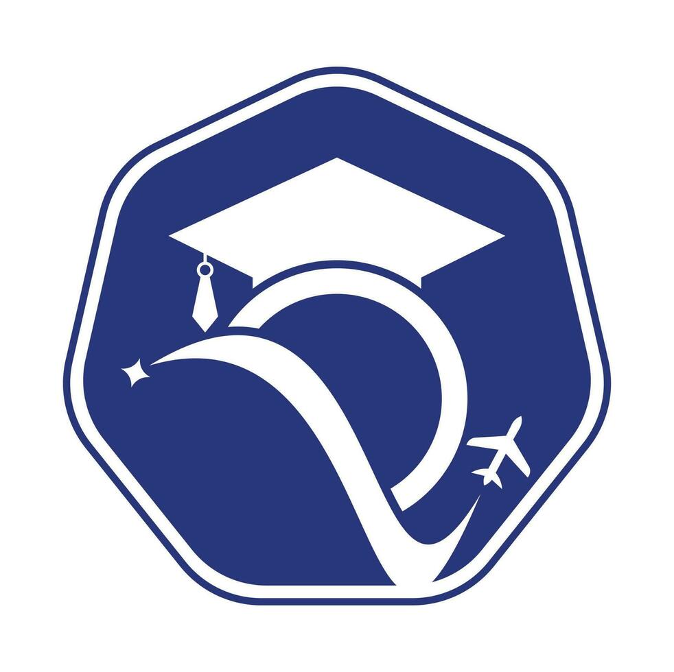 étude Voyage logo conception modèle. éducation chapeau et air avion logo conception logo. vecteur