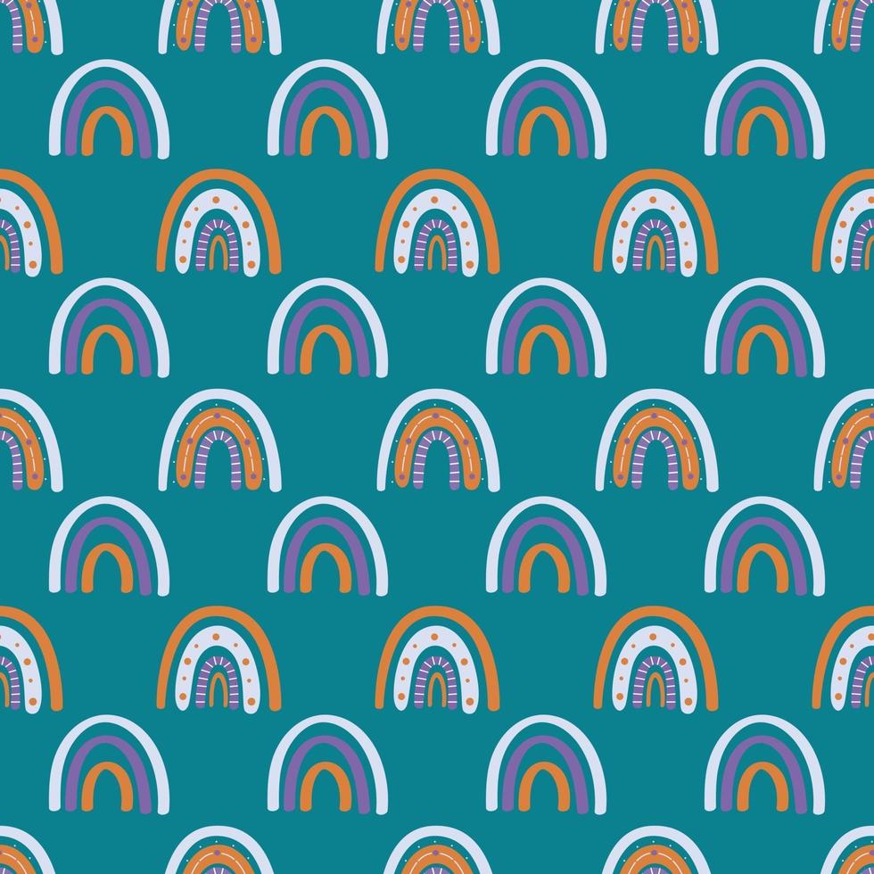 arc-en-ciel de boho mignon sur le modèle sans couture de fond émeraude. illustration vectorielle moderne pour les textiles, le papier, la conception d'impression vecteur