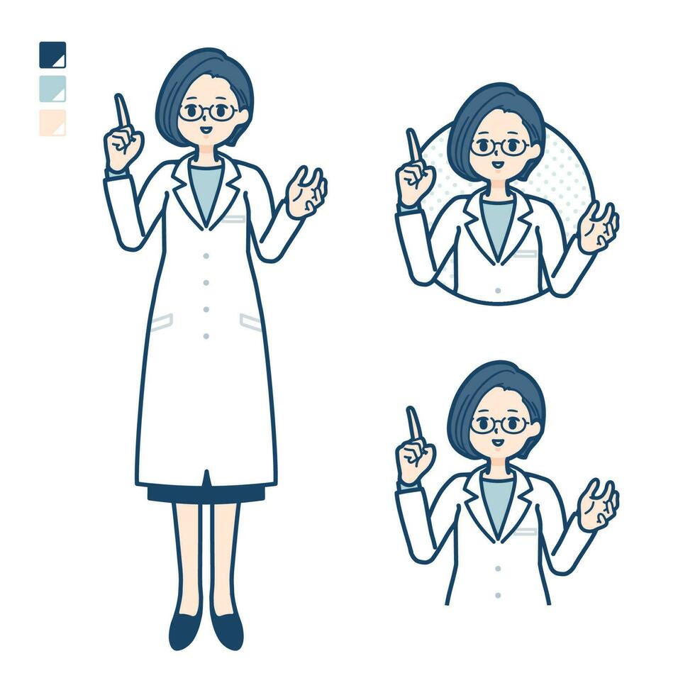 une femme médecin dans une laboratoire manteau avec Parlant images vecteur