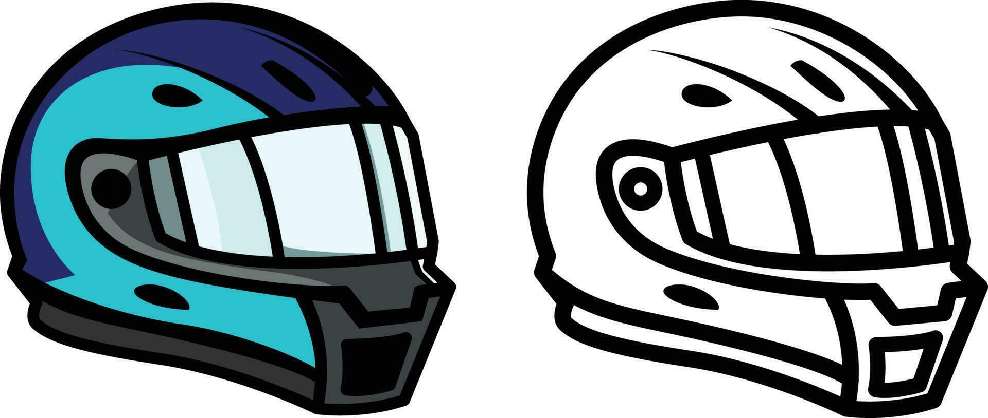 moto sécurité casque plein visage tête protection noir et blanc ligne dessin et coloré vecteur illustration
