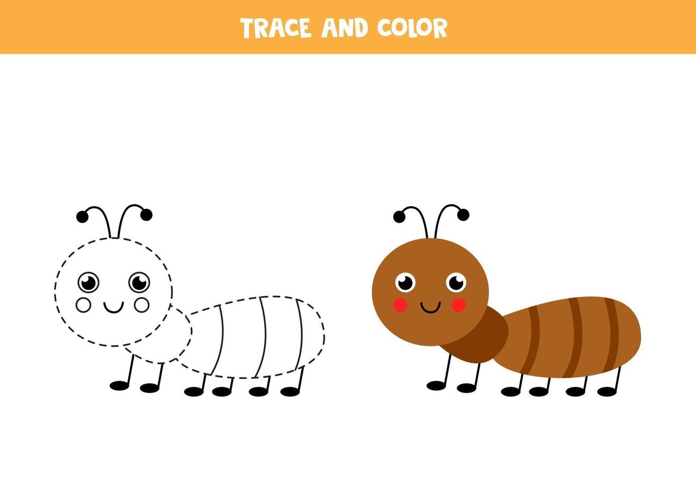 tracez et coloriez la feuille de calcul de fourmi mignonne pour les enfants vecteur