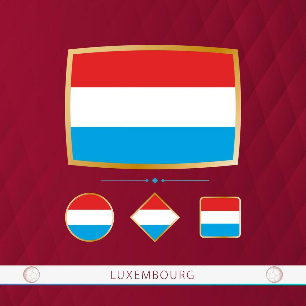 ensemble de Luxembourg drapeaux avec or Cadre pour utilisation à sportif événements sur une Bourgogne abstrait Contexte. vecteur