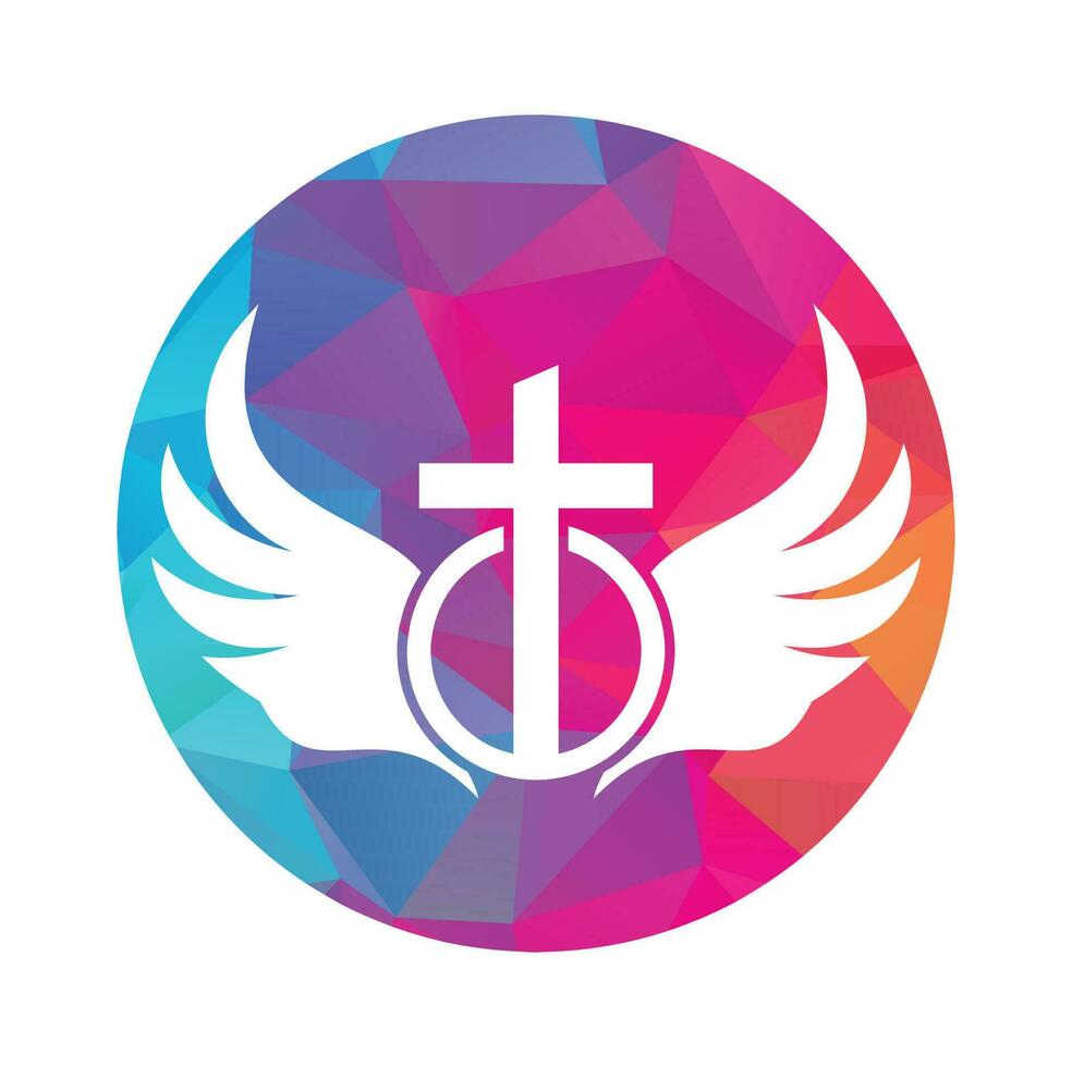église logo. Bible, Jésus' traverser et ange ailes. ailes église logo conception icône. vecteur