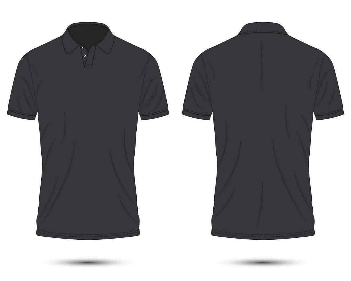 noir polo chemise maquette de face et retour vue vecteur