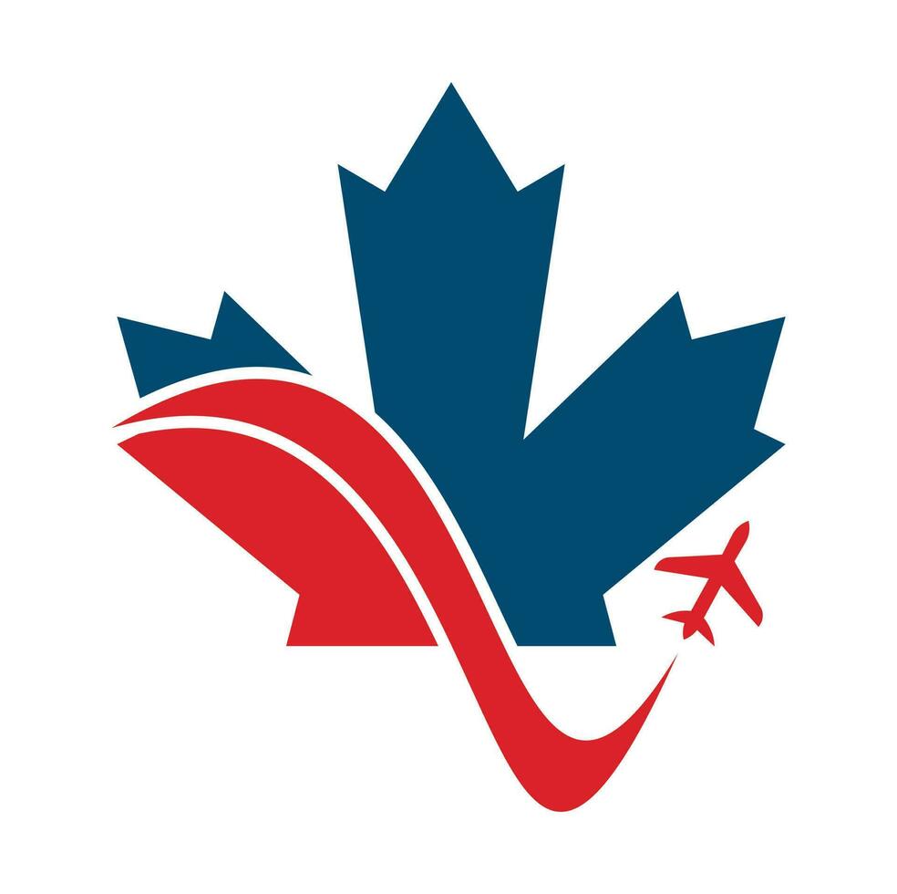 création de logo vectoriel de voyage canada. concept de conception de logo vectoriel de l'aviation canadienne.