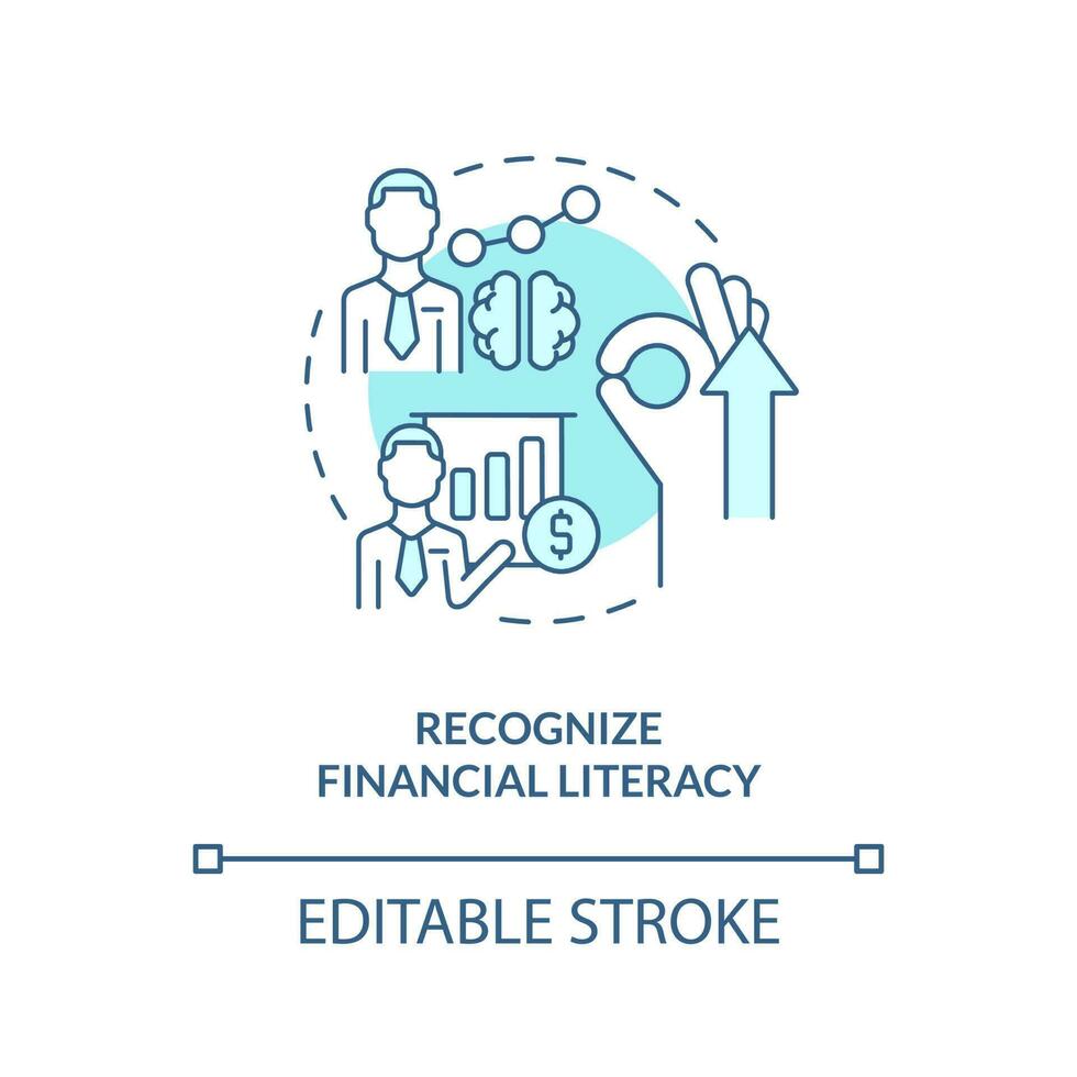 reconnaître financier l'alphabétisation turquoise concept icône. financier la gestion pour Commencez abstrait idée mince ligne illustration. isolé contour dessin. modifiable accident vasculaire cérébral vecteur