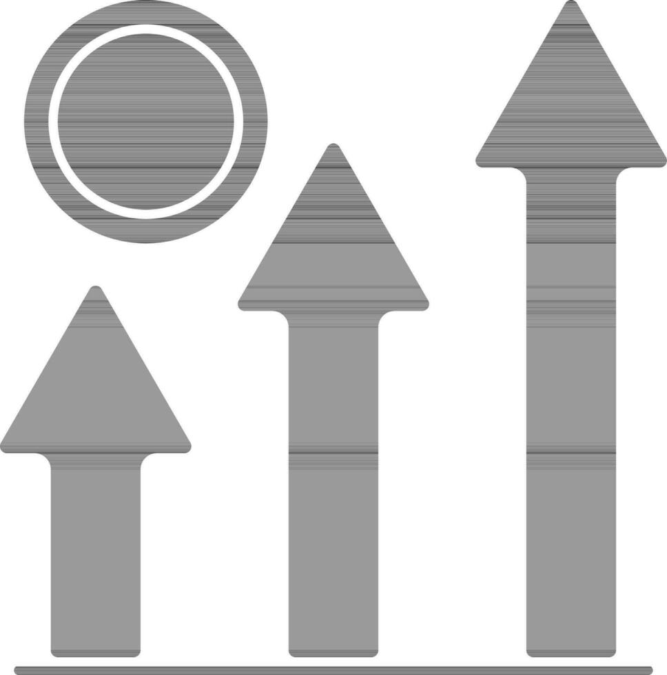 financier croissance graphique icône avec pièce de monnaie dans gris et blanc couleur. vecteur