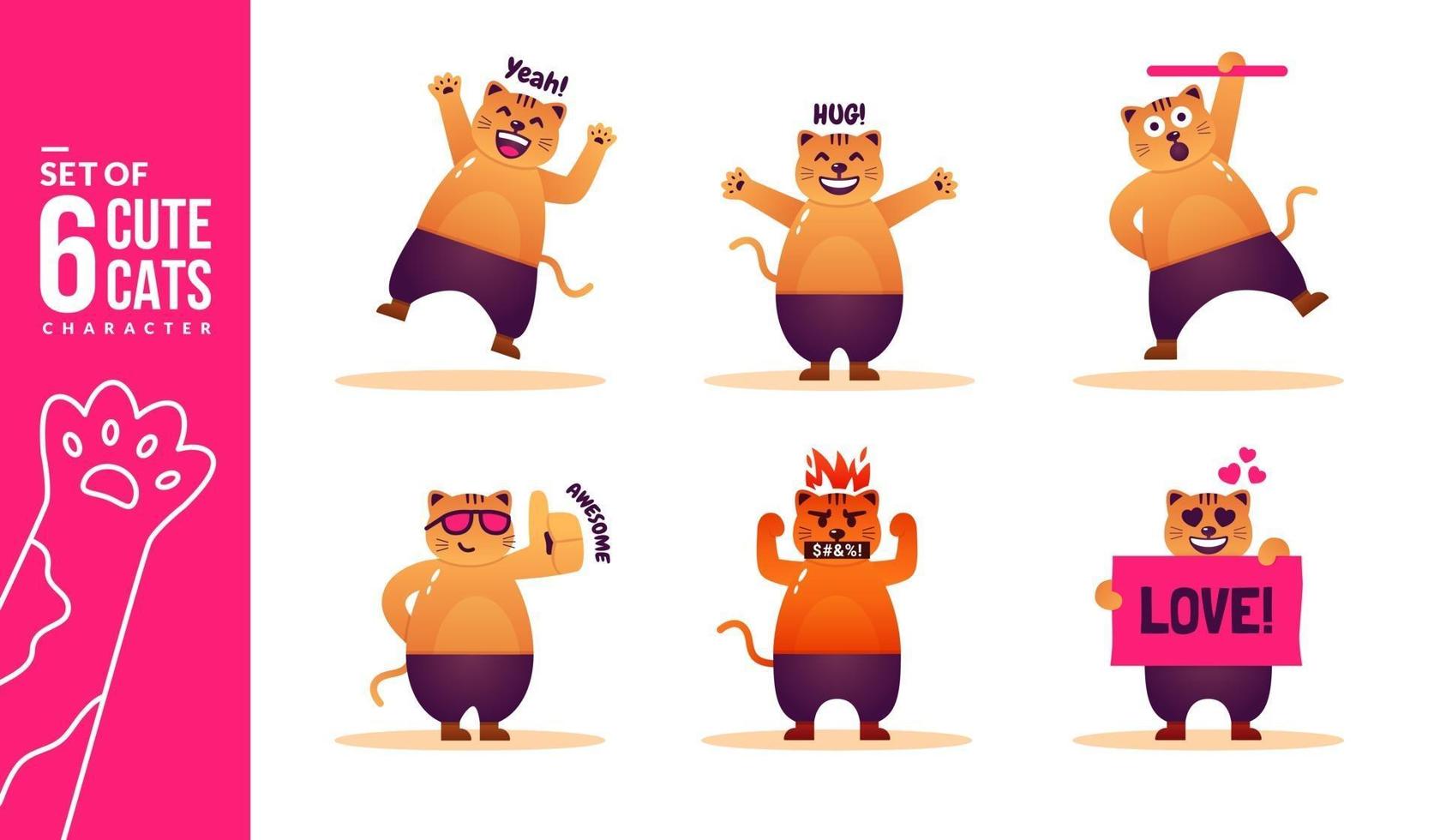 collection de six personnages de chats mignons dans des poses différentes vecteur