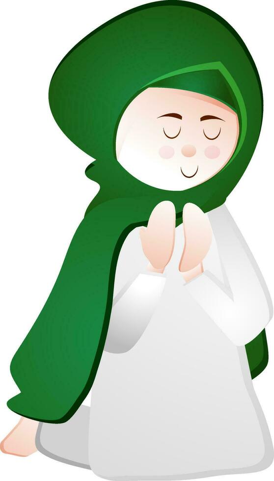dessin animé personnage de musulman fille performant prière. vecteur