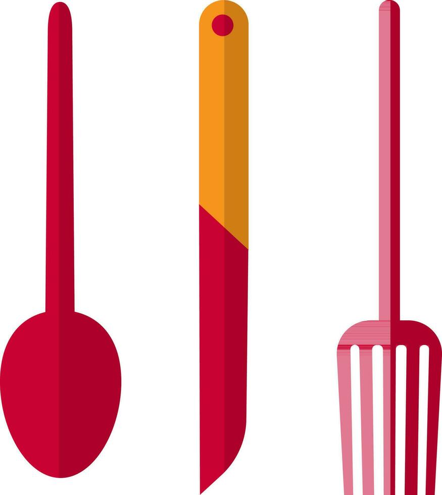 rouge et Orange couteau, fourchette et cuillère sur blanc Contexte. vecteur