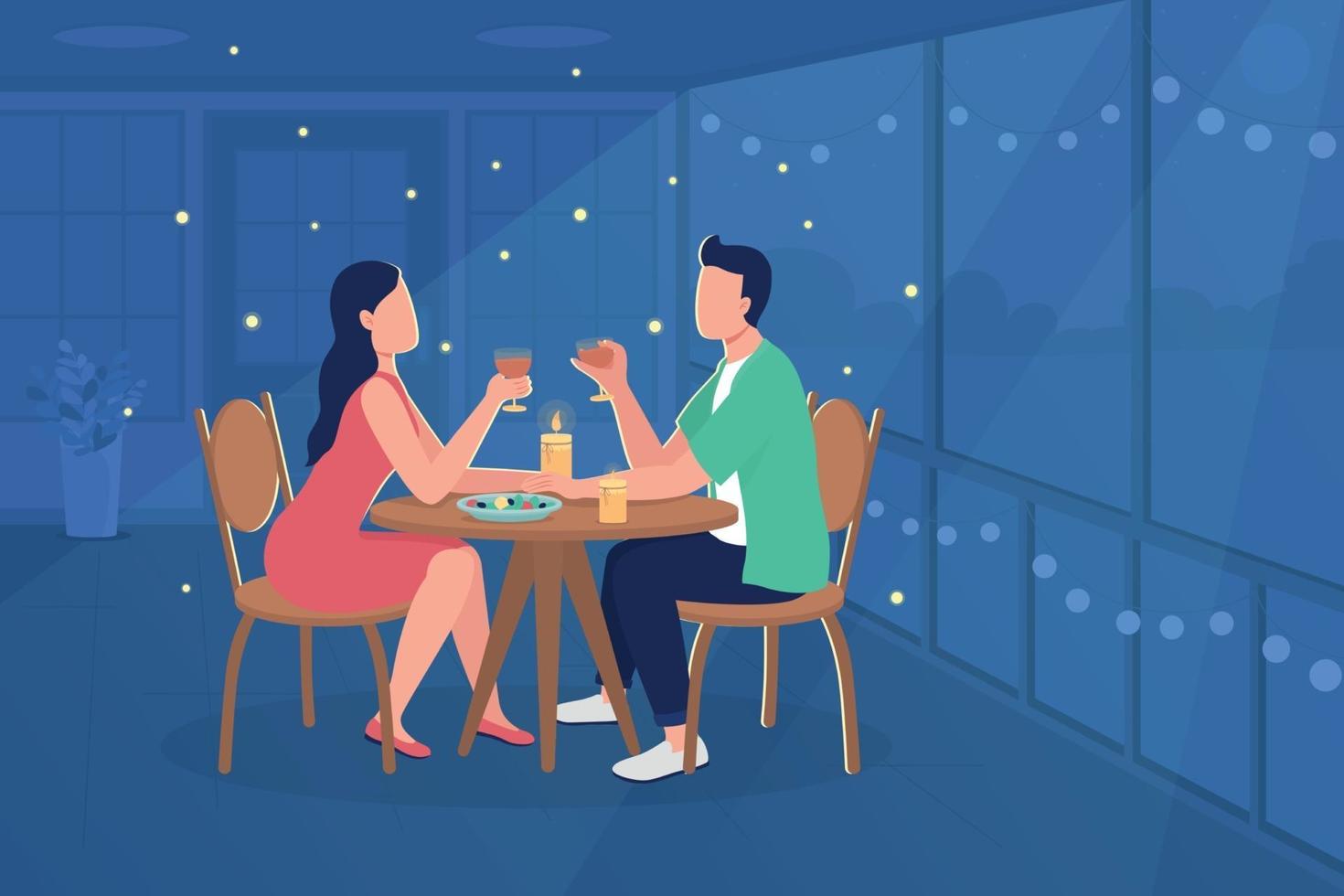 couple au restaurant illustration vectorielle couleur plat vecteur