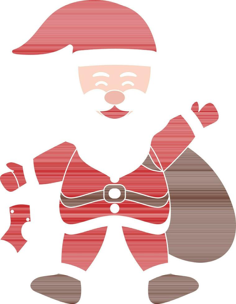 dessin animé Père Noël claus en portant une chaussettes avec marron sac dans plat style. vecteur