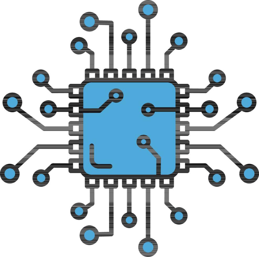 circuit puce icône ou symbole dans bleu couleur. vecteur